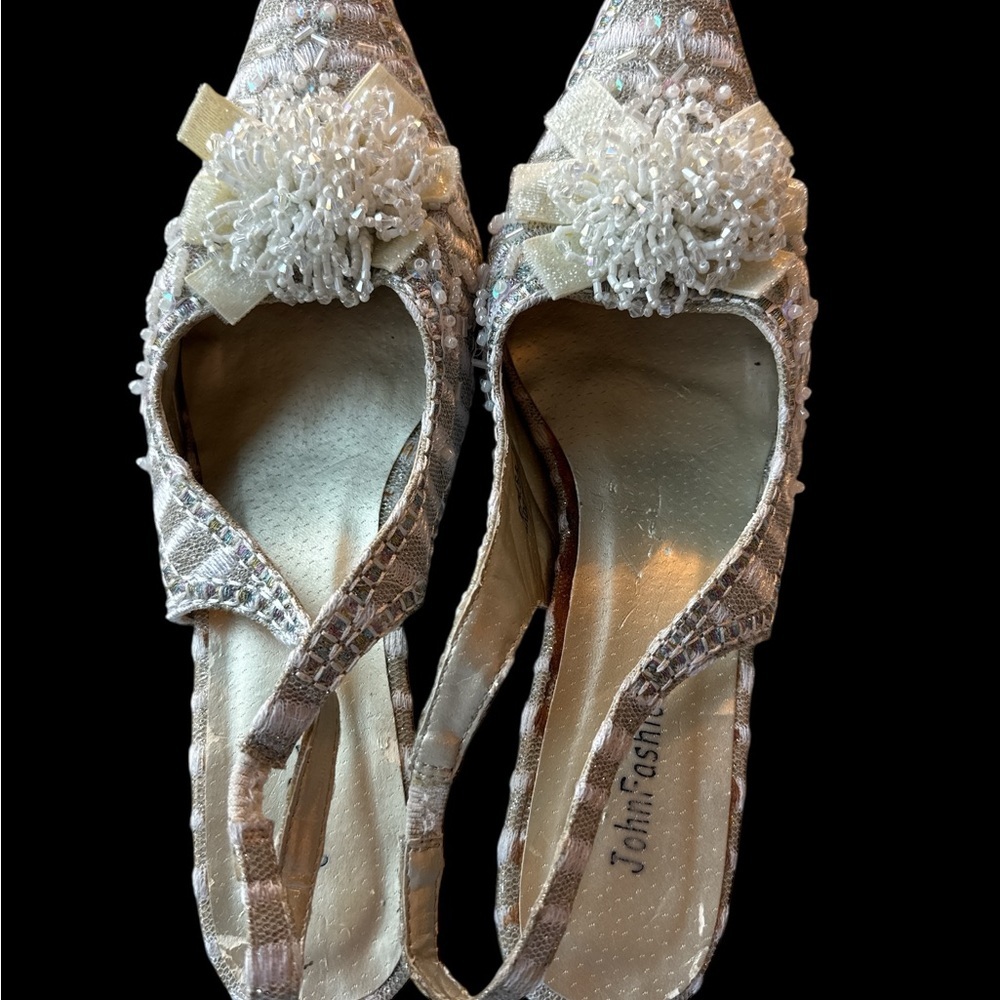 Vintage John Fashion Beaded Slingback Heels - Picture 2 of 8